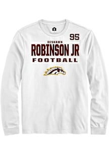 DeShawn Robinson Jr Western Michigan Broncos White Football NIL Stacked Box Long Sleeve Player T S..