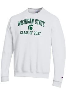 Mens Michigan State Spartans White Champion Font Class of 2027 Powerblend Crew Sweatshirt