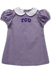 Vive La Fete TCU Horned Frogs Baby Girls Purple Gingham Collar Short Sleeve Dress