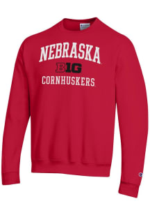 Mens Nebraska Cornhuskers Red Champion Big Ten Powerblend Crew Sweatshirt