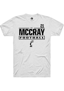 CJ McCray Cincinnati Bearcats White Football NIL Stacked Box Short Sleeve Player T Shirt