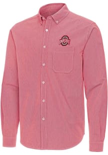 Mens Ohio State Buckeyes Red Antigua Porter Long Sleeve Dress Shirt