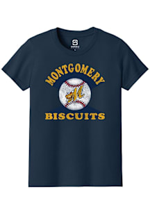 Summit Sportswear Montgomery Biscuits Youth Navy Blue Soft Arch Short Sleeve T-Shirt