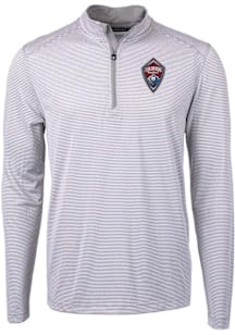 Cutter and Buck Colorado Rapids Mens Grey Virtue Eco Pique Micro Stripe Long Sleeve Qtr Zip Pullov..