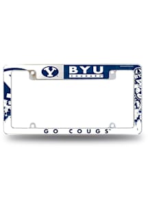 BYU Cougars Primary All Over Chrome License Plate Frame - White