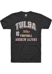 Andrew Alford Rally Mens Black Tulsa Golden Hurricane NIL Arch Logo Player T Shirt