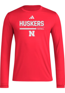 Mens Nebraska Cornhuskers Red Adidas Pregame Long Sleeve T-Shirt