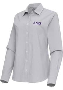 Antigua LSU Tigers Womens Porter Long Sleeve Ash Dress Shirt