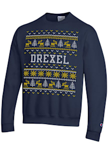 Champion Drexel Dragons Mens Navy Blue Christmas Long Sleeve Crew Sweatshirt