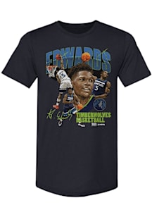 Anthony Edwards Minnesota Timberwolves Navy Blue Collage Short Sleeve Fashion Player T Shirt
