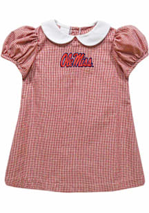 Vive La Fete Ole Miss Rebels Baby Girls Red Gingham Collar Short Sleeve Dress