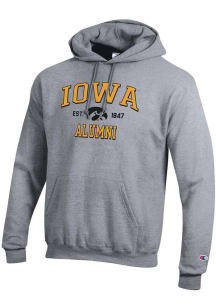 Mens Iowa Hawkeyes Grey Champion Est Alumni Powerblend Hooded Sweatshirt