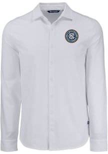 Cutter and Buck New York City FC Mens White Advantage Soft Pique Long Sleeve Dress Shirt