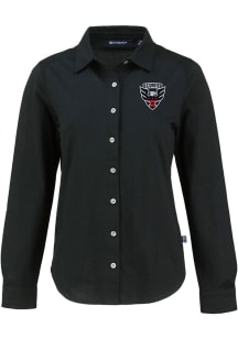 Cutter and Buck DC United Womens Advantage Soft Pique Long Sleeve Black Dress Shirt