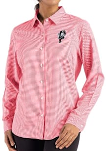 Cutter and Buck Ohio State Buckeyes Womens Epic Confidence Gingham Long Sleeve Red Dress Shirt