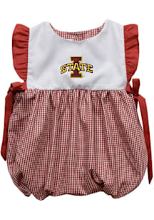 Vive La Fete Iowa State Cyclones Baby Girls Cardinal Gingham Bubble Short Sleeve Dress