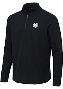 Antigua Brooklyn Nets Mens Black Sync Long Sleeve Qtr Zip Pullover