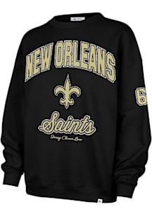 47 New Orleans Saints Womens Black Stoney Clover Glitter Oversized Crew Sweatshirt