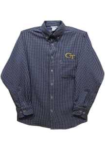 Vive La Fete GA Tech Yellow Jackets Baby Navy Blue Gingham Long Sleeve Polo