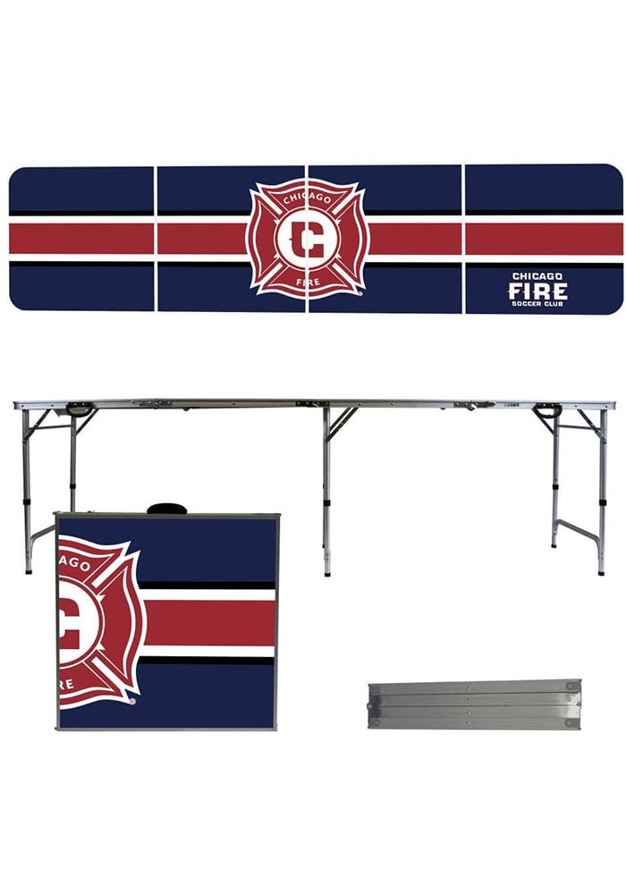 Chicago Fire 8 Foot Portable Folding Tailgate Table Stripe
