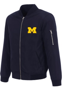 Mens Navy Blue Michigan Wolverines Nylon Bomber Medium Weight Jacket