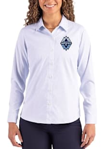 Cutter and Buck Vancouver Whitecaps FC Womens Epic Confidence Pinstripe Long Sleeve Light Blue Dre..