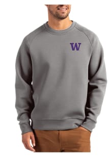 Mens Washington Huskies Graphite Cutter and Buck Roam Crew Sweatshirt