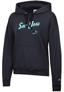 Champion San Jose Sharks Womens Black Script Logo Powerblend Hooded Sweatshirt
