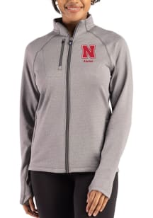 Womens Nebraska Cornhuskers Graphite Cutter and Buck Alumni Peshastin Long Sleeve Full Zip Jacket