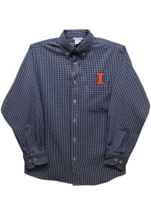 Youth Illinois Fighting Illini Navy Blue Vive La Fete Gingham Long Sleeve Polo