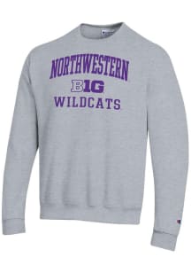 Mens Northwestern Wildcats Grey Champion Big Ten Powerblend Crew Sweatshirt