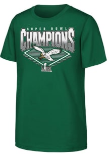 Philadelphia Eagles Youth Kelly Green 2024 Super Bowl Champs Fan Retro Diamond Short Sleeve T-Shir..