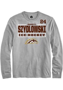 Garrett Szydlowski Mens Grey Western Michigan Broncos NIL Stacked Box Long Sleeve Player T Shirt