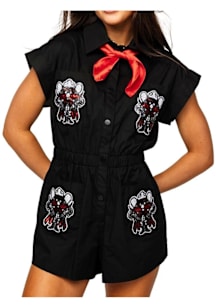 Queen of Sparkles Texas Tech Red Raiders Womens Black Sequins Mascot Pocket Romper Short Sleeve Dr..