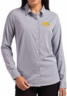 Cutter and Buck Iowa Hawkeyes Womens Epic Confidence Gingham Long Sleeve Black Dress Shirt