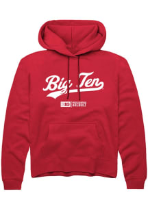 Mens Big Ten Red Rally Script Hooded Sweatshirt