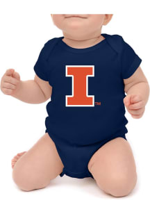 Baby Navy Blue Illinois Fighting Illini Primary Logo Short Sleeve One Piece
