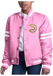 Starter Atlanta Hawks Girls Pink Script Satin Light Weight Jacket