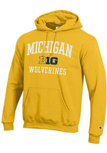 Champion Michigan Wolverines Mens Yellow Big 10 Powerblend Long Sleeve Hoodie