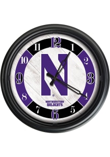 Black Northwestern Wildcats Outdoor LED Wall Clock