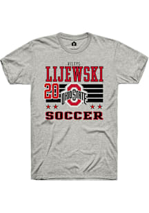 Rileyl Lijewski Ohio State Buckeyes Ash NIL Striped Short Sleeve Player T Shirt