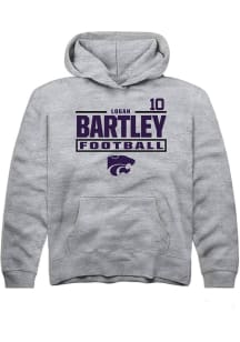 Logan Bartley Rally Youth Grey K-State Wildcats NIL Stacked Box Long Sleeve Player Hoodie