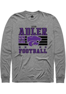 Jason Adler Mens Grey K-State Wildcats NIL Striped Long Sleeve Player T Shirt