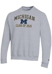 Mens Michigan Wolverines Grey Champion Class of 2025 Text Powerblend Crew Sweatshirt