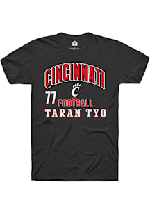 Taran Tyo Cincinnati Bearcats Black Football NIL Arch Logo Short Sleeve Player T Shirt