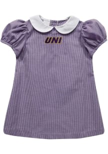 Vive La Fete Northern Iowa Panthers Toddler Girls Purple Gingham Collar Short Sleeve Dress