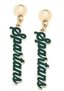 Enamel Script Michigan State Spartans Womens Earrings - Green