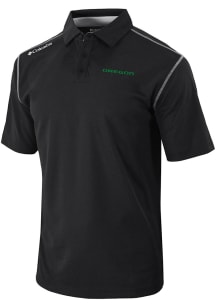 Mens Oregon Ducks Black Columbia Heat Seal Omni Wick Shotgun Short Sleeve Polo Shirt
