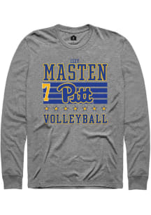 Izzy Masten Mens Grey Pitt Panthers NIL Striped Long Sleeve Player T Shirt
