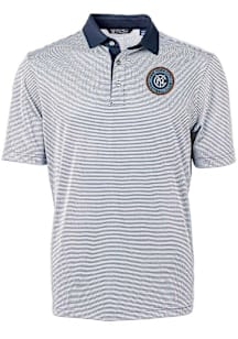 Cutter and Buck New York City FC Mens Navy Blue Virtue Eco Pique Micro Stripe Short Sleeve Polo